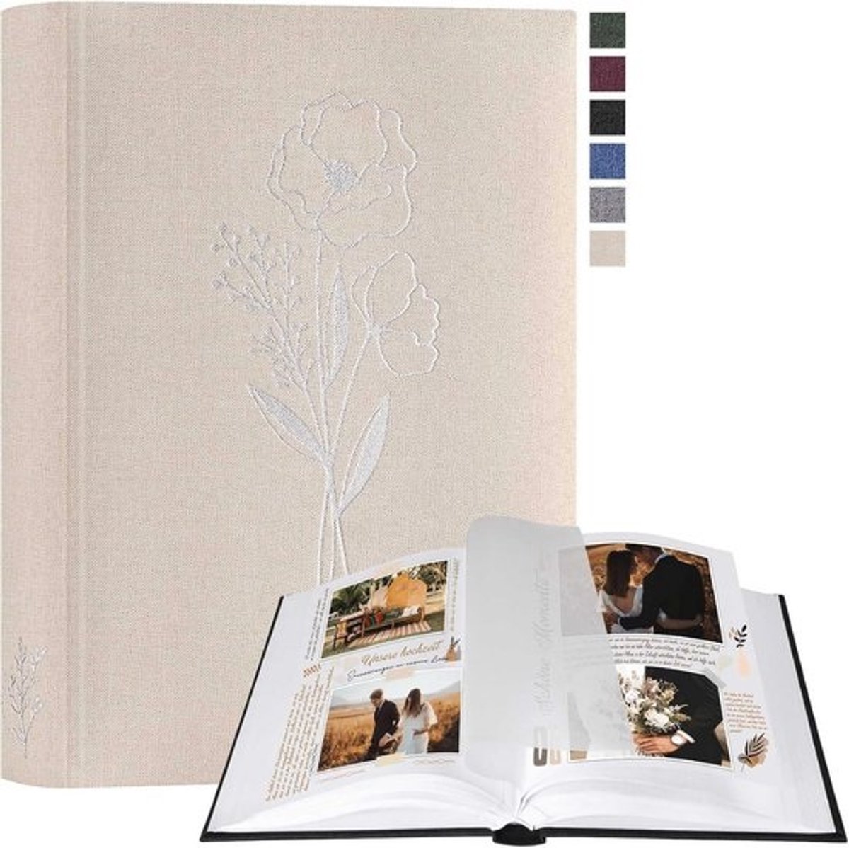Fotoalbum voor Scrapbooking - Klein Linnen Doe-Het-Zelf Album met 60 Witte Pagina's en Cellofaanscheiders voor Foto's 9 x 13 cm, 10 x 15 cm, 13 x 18 cm (Beige, 19 x 27 cm)