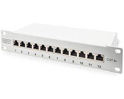 DIGITUS Cat-6A patch-paneel - 12 poorten - RJ45-aansluitingen - 10-inch rack mount 1HE - LSA verdelerveld - afgeschermd - grijs