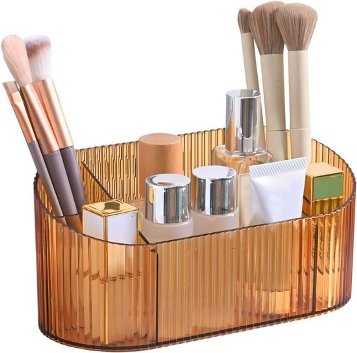 Make-up borstelhouder met 5 sleuven - Vintage gestreept ontwerp voor badkamer en bureau