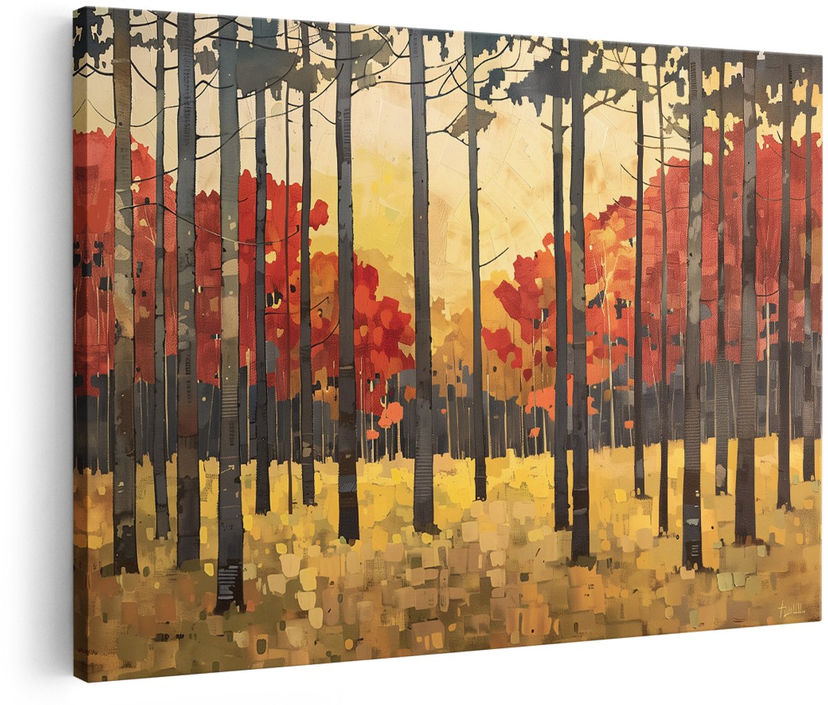 Artaza Canvas Schilderij Bos - 150x100 cm - Groot - Wanddecoratie Abstract Herfst - Muurdecoratie Landschap - Decoratie Natuur Bomen