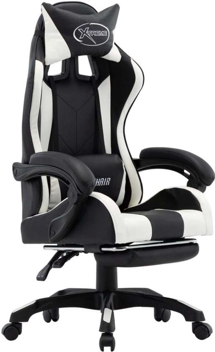 Comfortabele Race Gaming Stoel met Voetensteun - Verstelbaar Zwart Wit