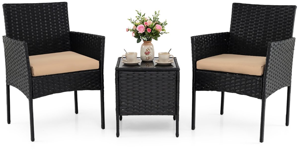 SureDeal® - Tuinset - Delige - Tafel - Comfortabele Stoelen Gehard - 56x56x81 cm - Grijs