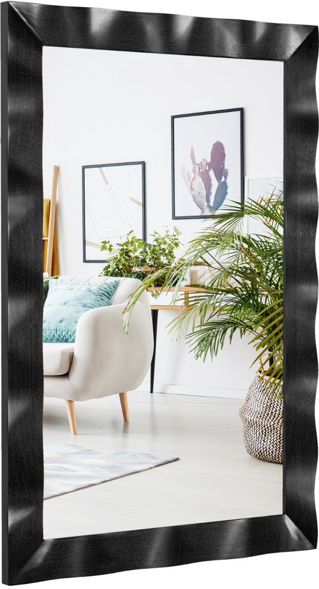SureDeal® - Wandspiegel - Boerderijstijl Rubberen Houten - Massief Houten Lijst - 106x71,5 cm - Donkerbruin