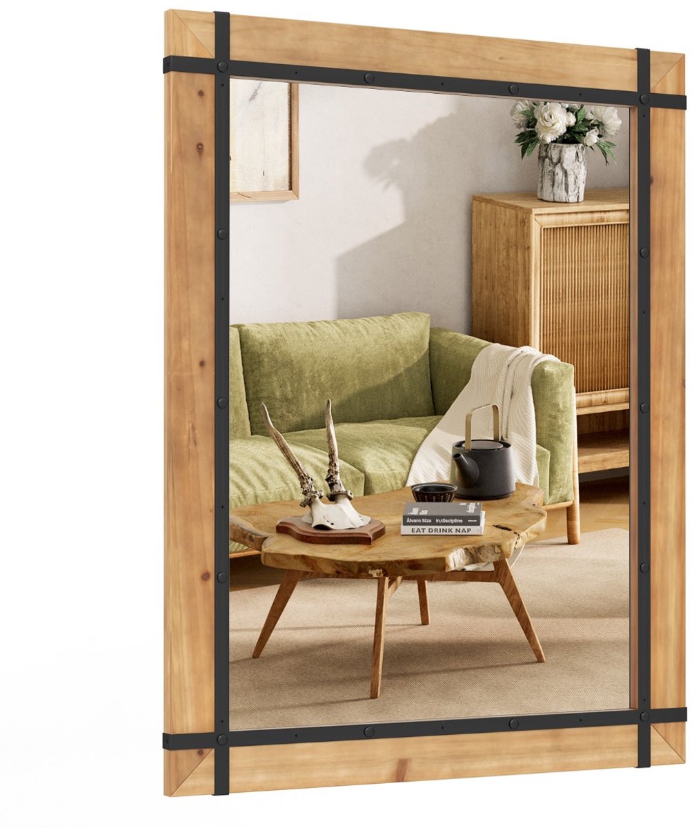 SureDeal® - Wandspiegel - Decoratieve Hangen Interieur - Dennenhouten Lijst Rustieke - 77x100x2,5 cm - Naturel