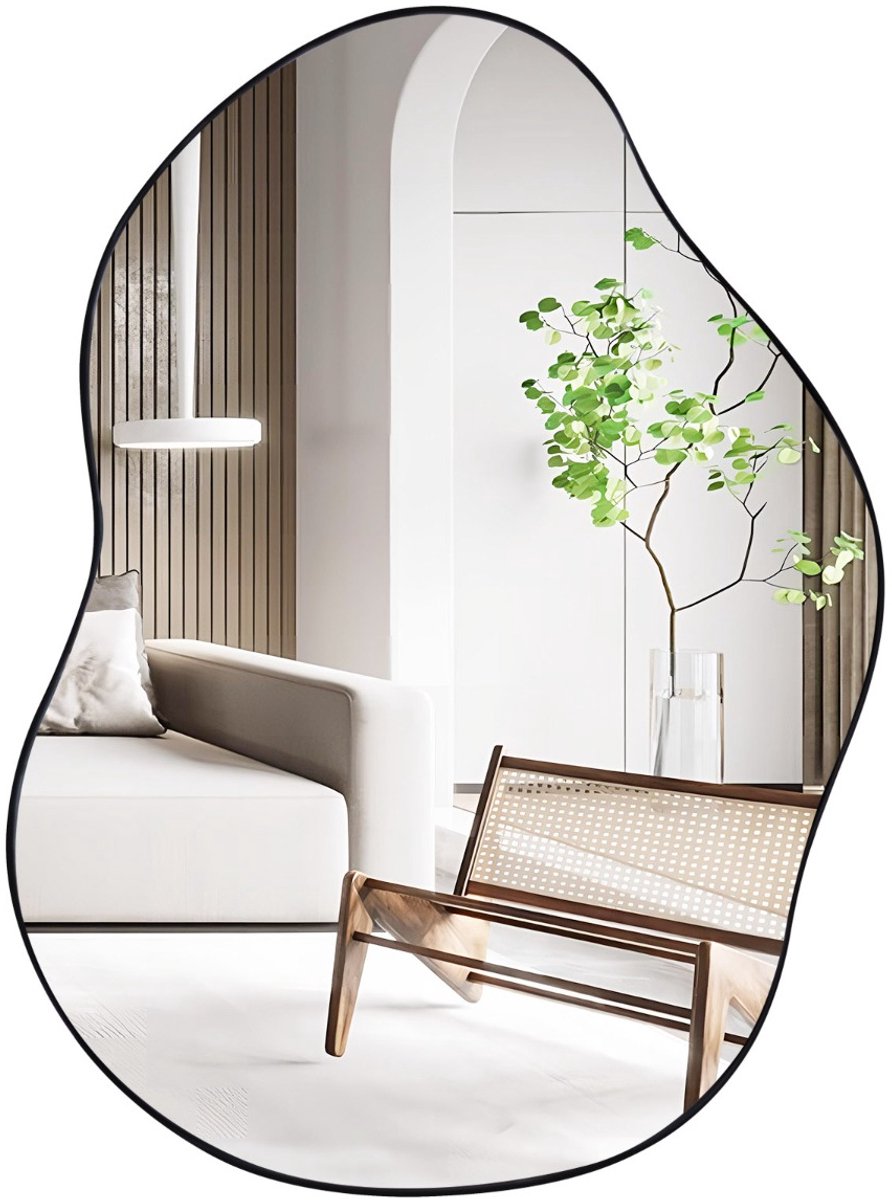 SureDeal® - Wandspiegel - Stijlvolle Asymmetrische Vorm - Expansieschroeven Decoratieve - 78x56 cm - Donkerbruin