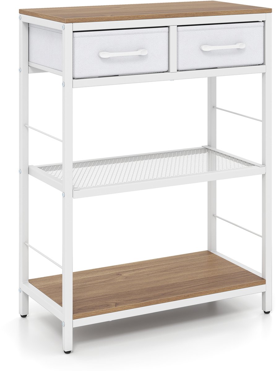 SureDeal® - Consoletafel - Smalle Haltafel - Stoffen Lades - Open Planken Haltafel - Metalen Onderstel - 60x30x81 cm - Naturel