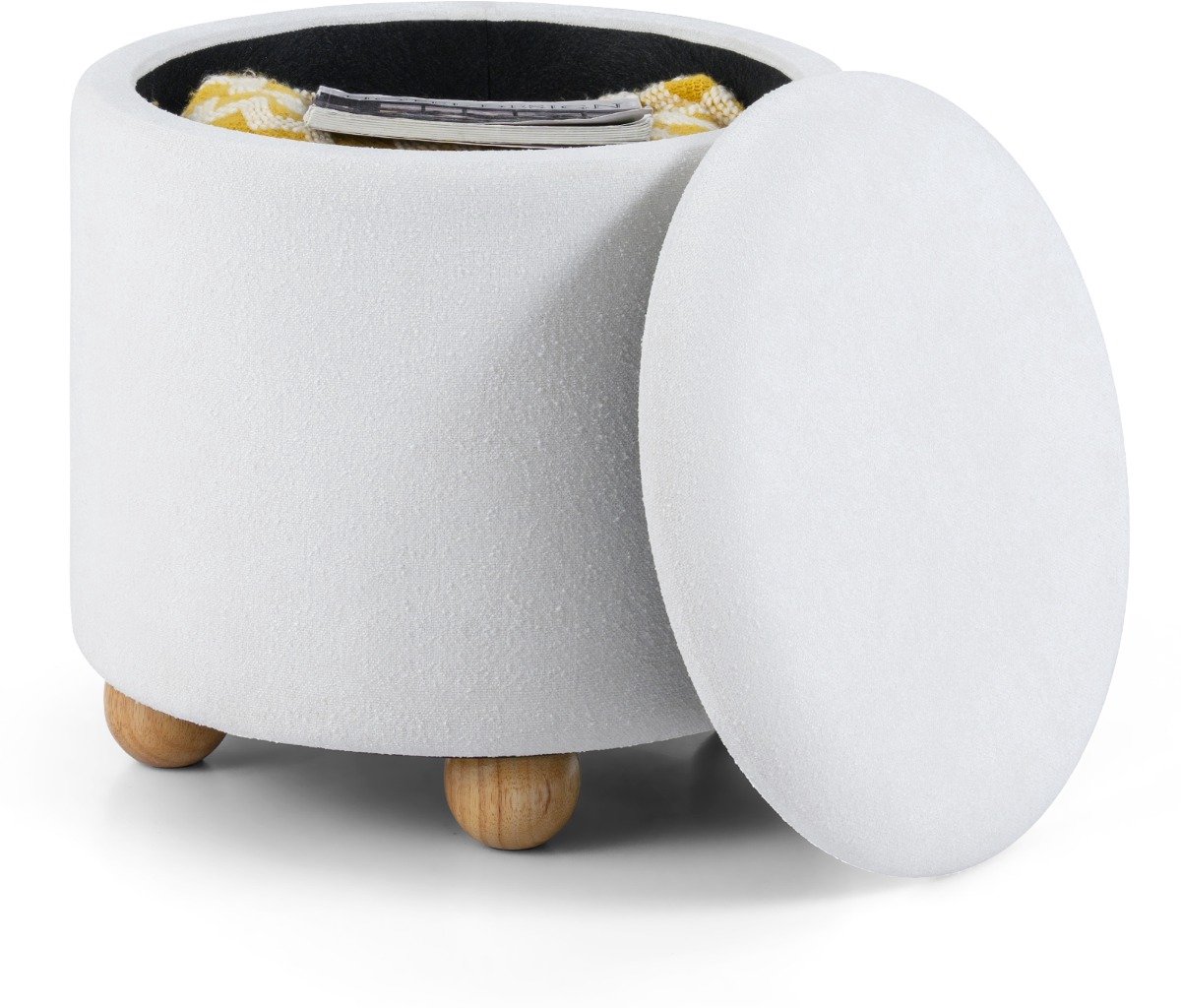 SureDeal® - Poef - Ronde opbergpoef Chenille - Verborgen Opbergruimte Wit - 44,5x44,5 cm - wit