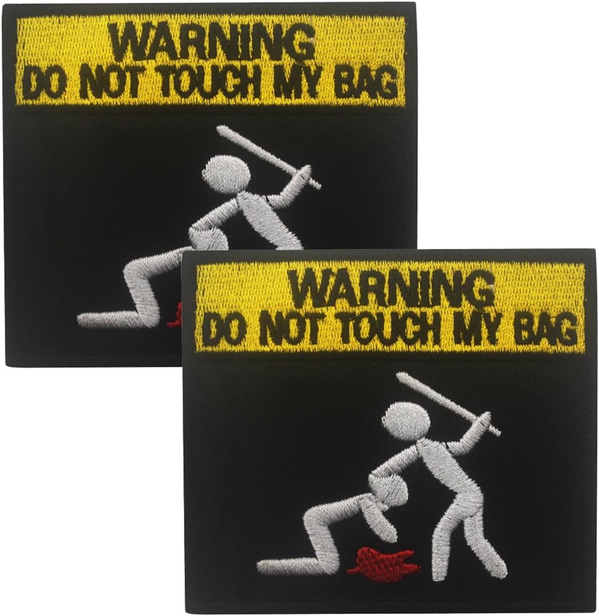 Set van 2 Grappige Borduurpatches met Waarschuwing "Raak Mijn Tas Niet Aan" voor Jassen, Rugzakken en Hondenharnassen