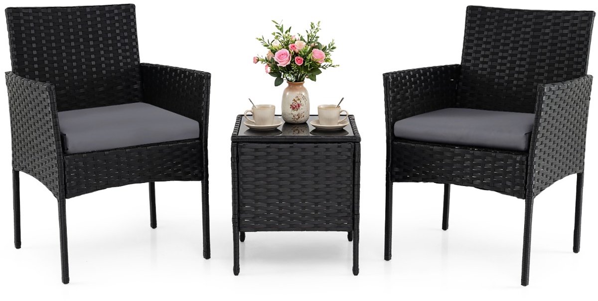 SureDeal® - Tuinset - Delige - Tafel - Comfortabele Stoelen Gehard - 56x56x81 cm - Grijs