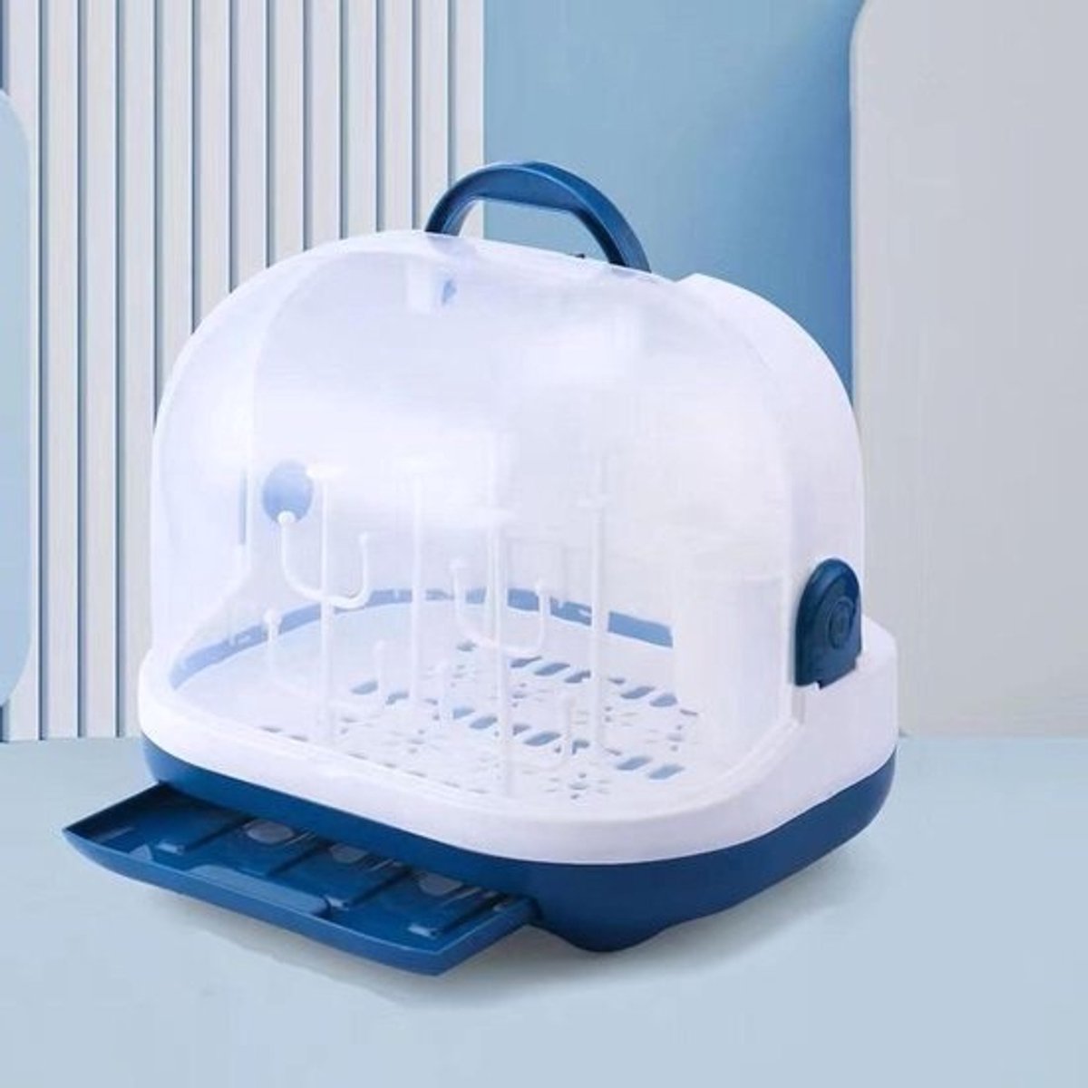 Babyfles Droogrek Organizer - Fles Droger Opbergdoos - Babyvoeding Organiseren - Stofdichte Opslag - 33x25x28cm - Blauw