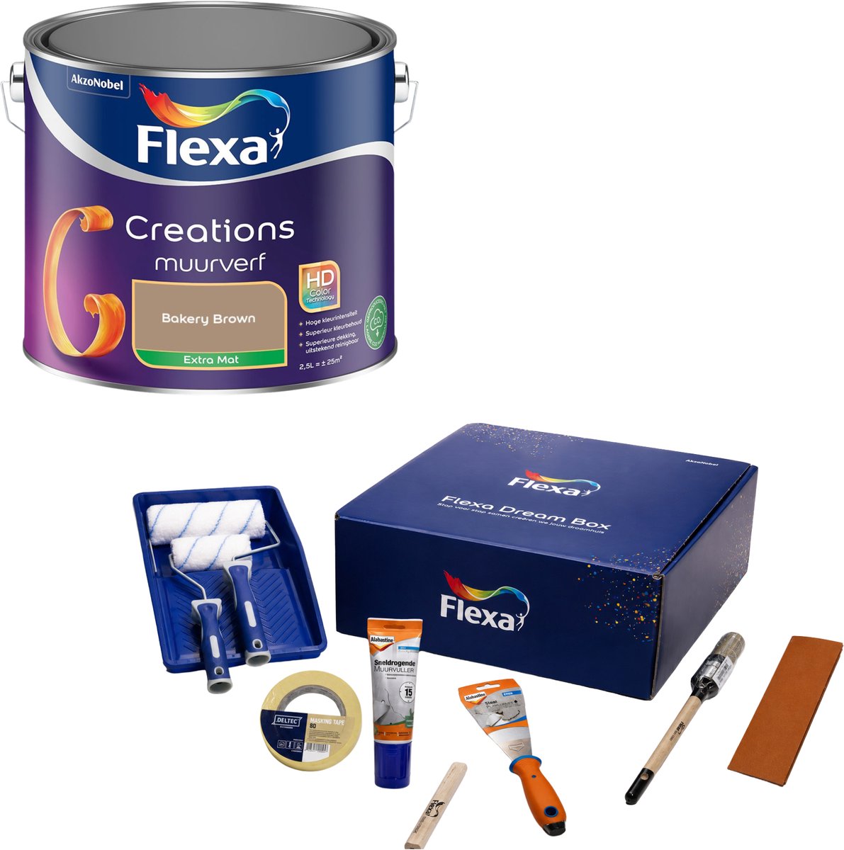 Flexa Dream Box & Creations Muurverf - Extra Mat - Bakery Brown - 2,5 L - Bundel