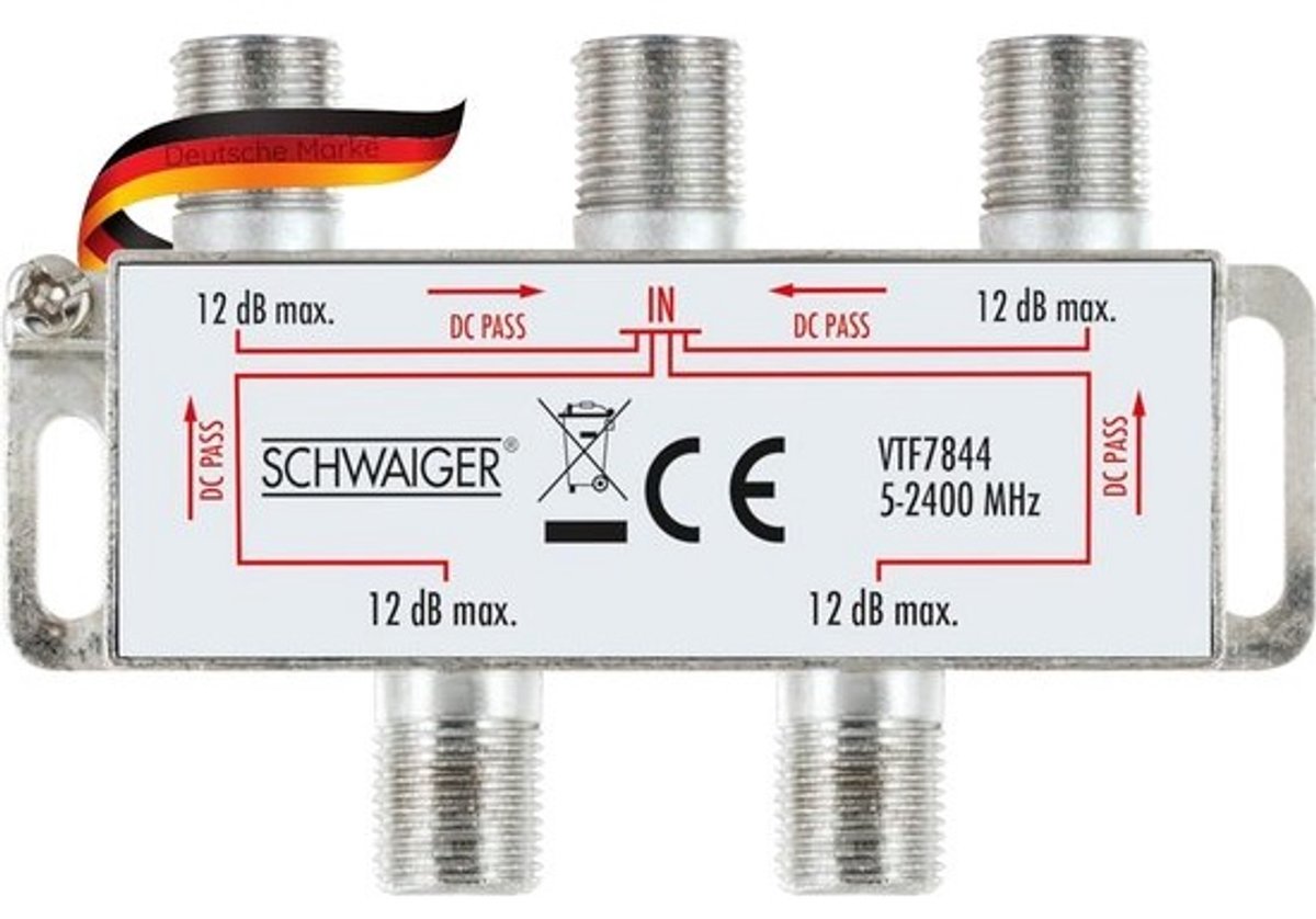 Kabelscheider Omschakelaar - Kabelverdeler Antenne - Signaal Splitsen - Frequentie 5-2250 MHz - 76x58x26 mm - Zilver