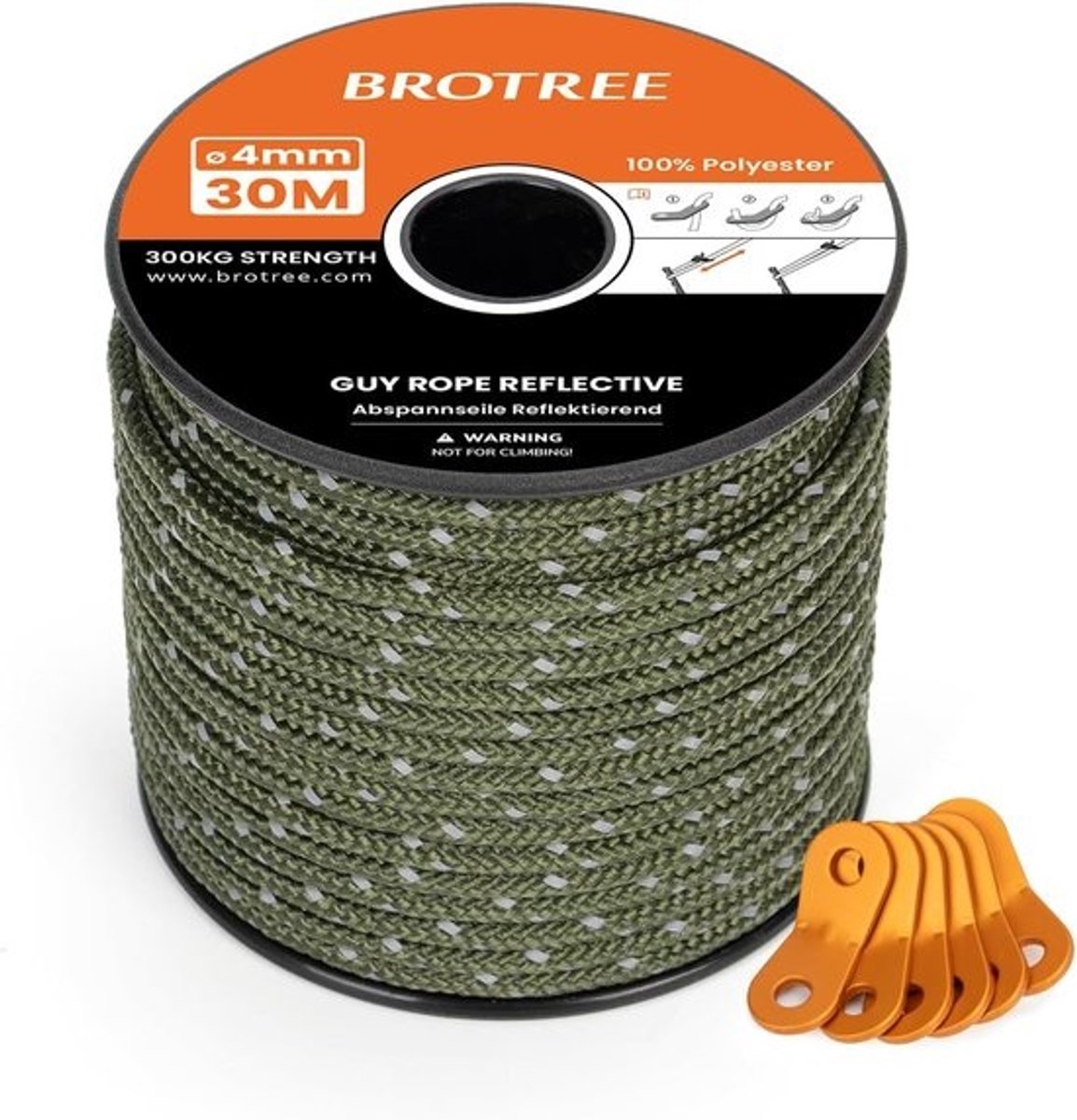 Scheerlijnen set - Tent touw - Kamperen luifel - Reflecterend en sterk - 4mm 30 meter - Legergroen