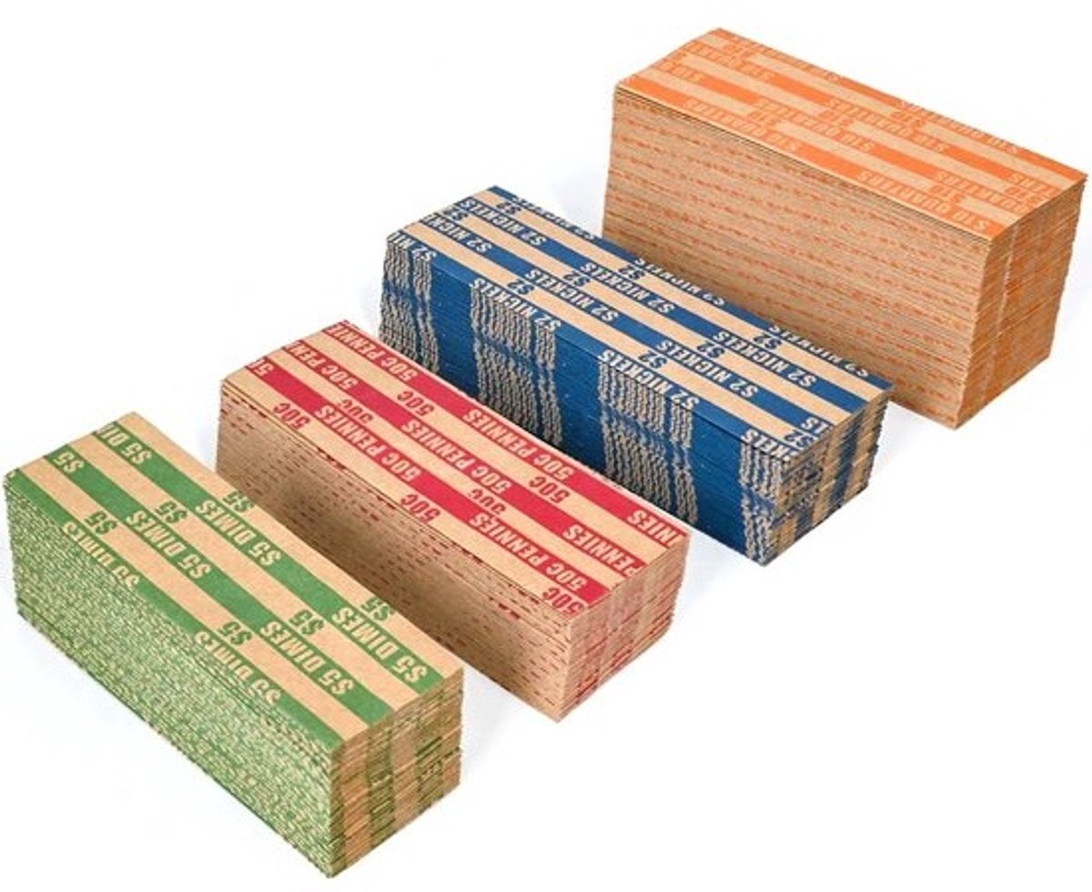 Munt Rollen - Geld Verpakking - Munten Sorteren - 500 Stuks Assorti - 10.41 x 3.81 cm - Gekleurd Gestreept