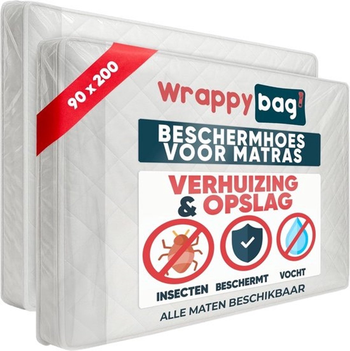 Matras Beschermhoes - Waterdichte Opbergtas - Verhuizen Opslag Transport - Afsluitbare Klep - 90x200 cm - 2 Stuks