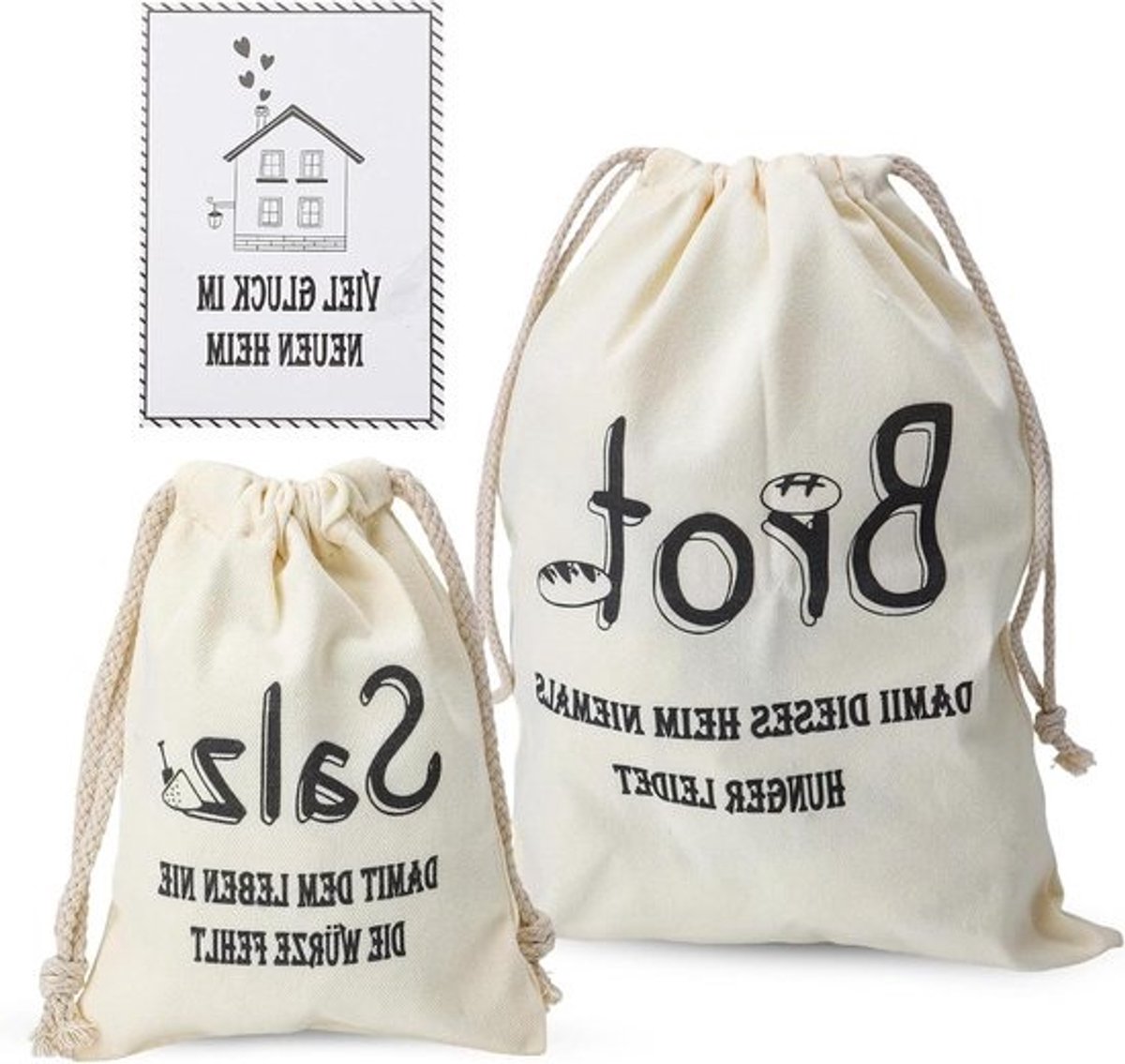Broodzak Set - Linnen Tas Zoutzak - Cadeau Geven - Met Wenskaart - 30x40 cm - Beige