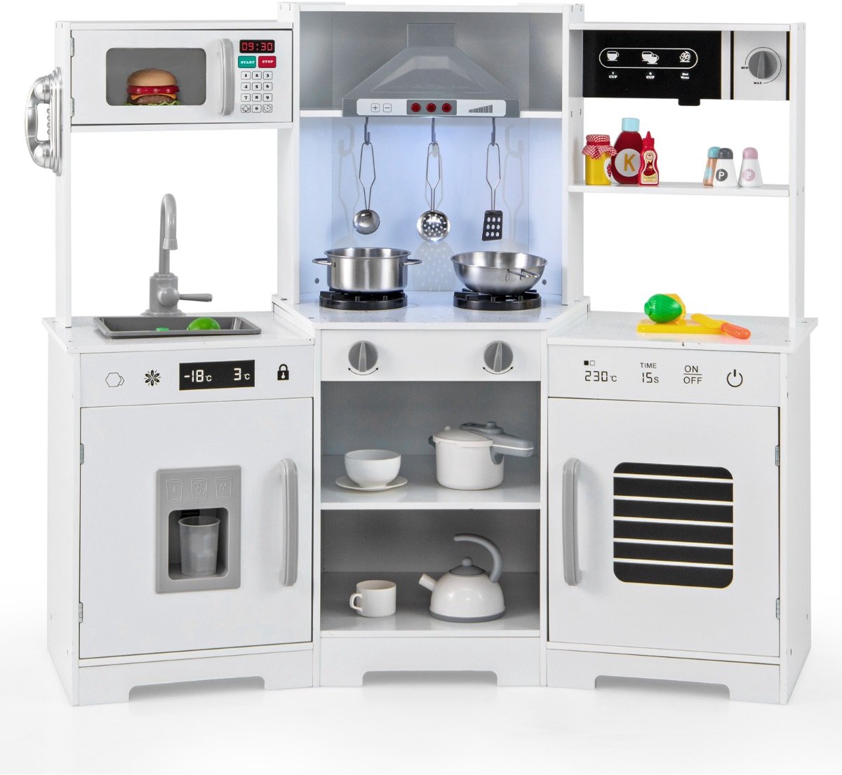 SureDeal® - Rollenspell - Kinder Speelkeuken - Realistische Geluiden - Lichten Houten Speelgoedset - Wit