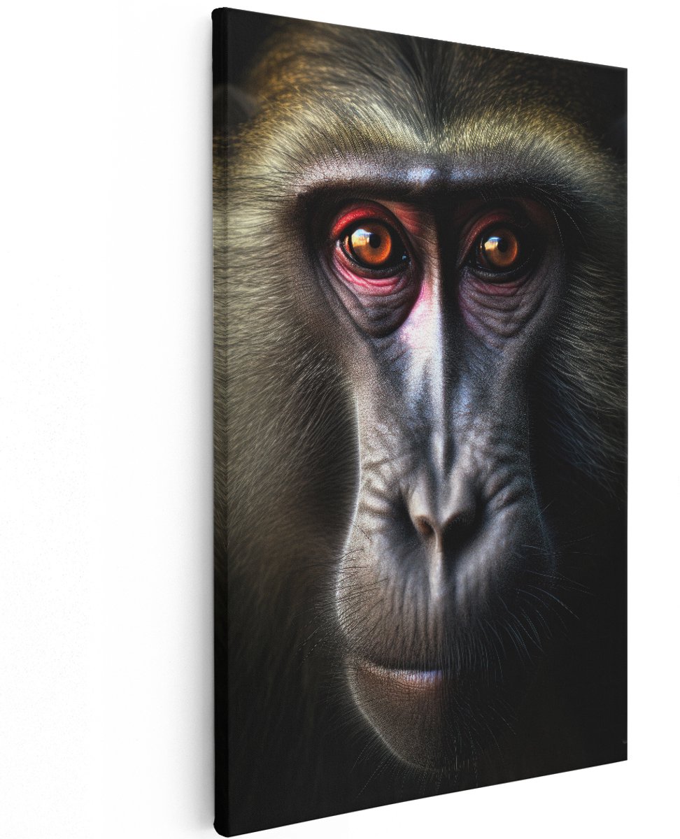 Artaza Canvas Schilderij Mandril - 120x180 cm - Groot - Wanddecoratie Aap - Muurdecoratie Dieren - Schilderij Slaapkamer - Oranje Ogen