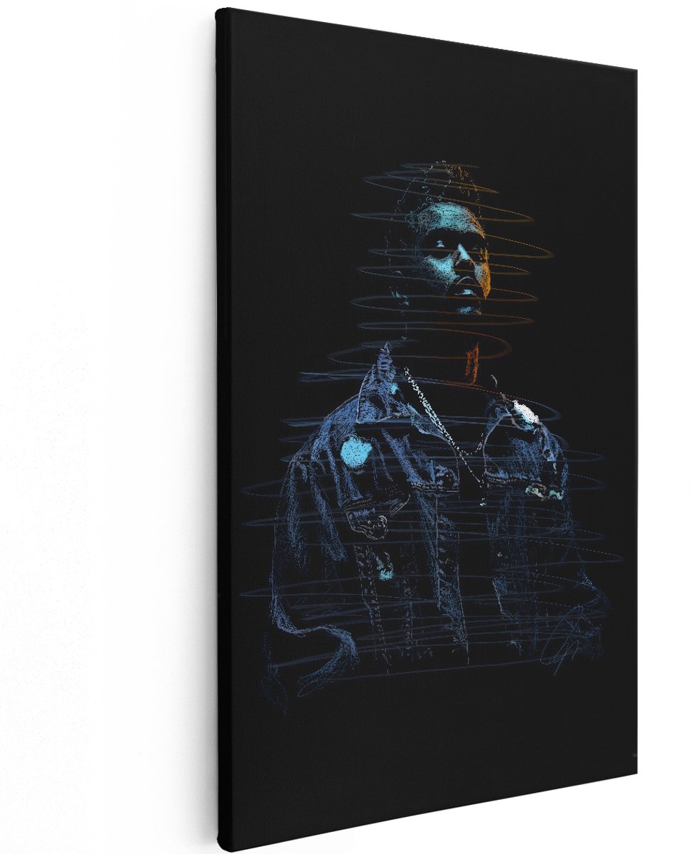 Artaza Canvas Schilderij Portret Man - 120x180 cm - Groot - Wanddecoratie Abstract - Muurdecoratie Mannen - Decoratie Denim Jasje - Blauw
