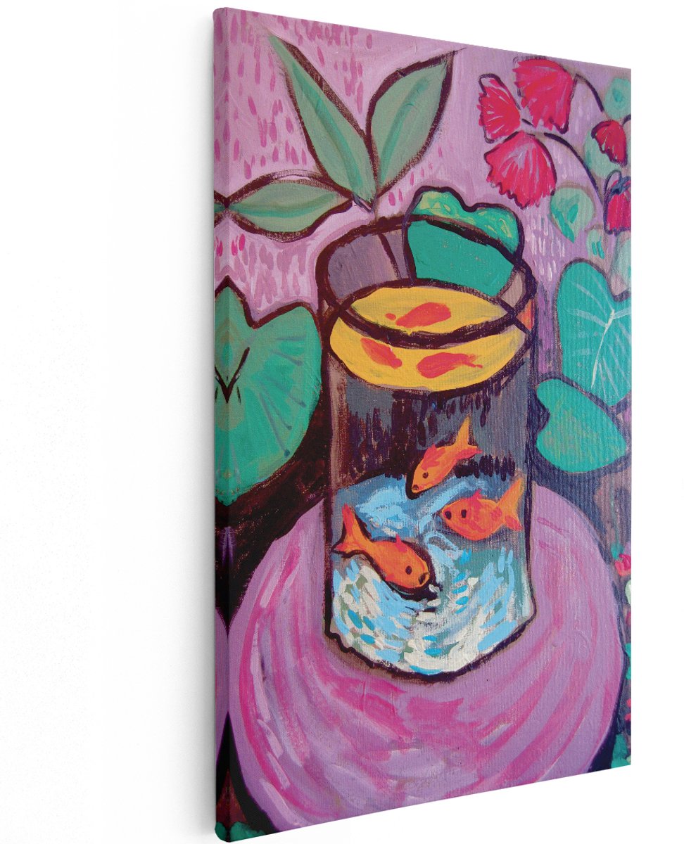 Artaza Canvas Schilderij Goudvissen - 120x180 cm - Groot - Wanddecoratie Kleurrijk Stilleven - Muurdecoratie Bloemen - Decoratie Woonkamer