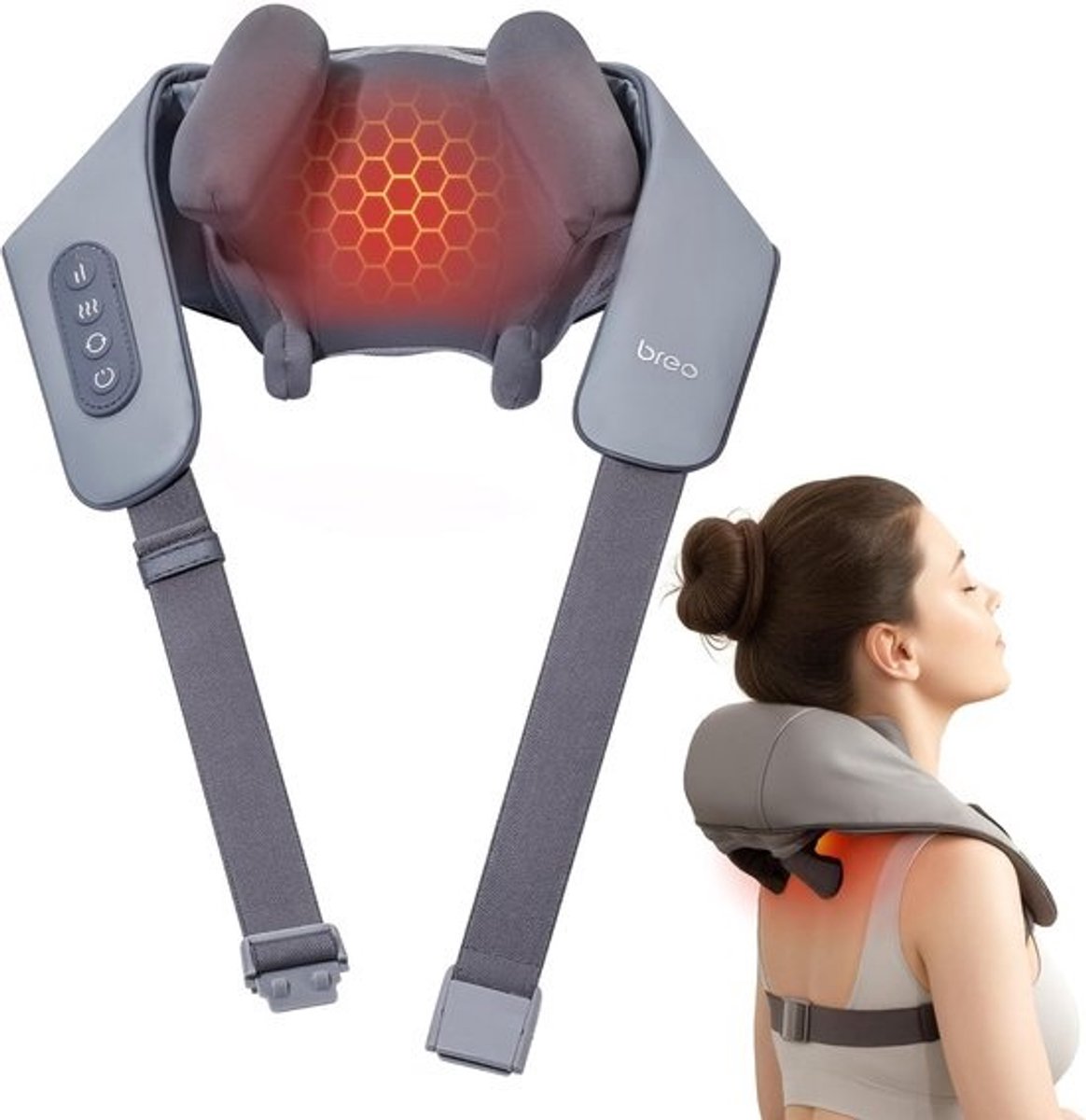 Draagbaar Nek- en Schoudermassageapparaat met Warmte - Shiatsu Diepe Weefselmassage voor Nek en Rug