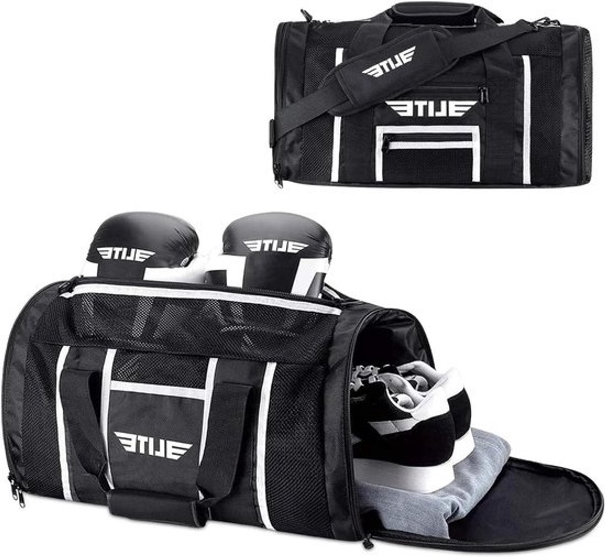 Sport Duffle Tas - Gymtas Atletisch - Sportuitrusting Opbergen - Ventilerend Schoenenvak - Groot Formaat - Zwart