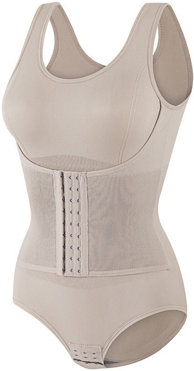 Vormende Bodysuit voor Vrouwen, One‑piece Lichaamsshaper, Buikband & Taille Korset, Verstelbare Drukknopen, Buikcontrole, Billenlift, Buikband Taille Trainer, Sterke Buikcontrole, Billenlift, Lichaamsvormend Korsetbeige, M