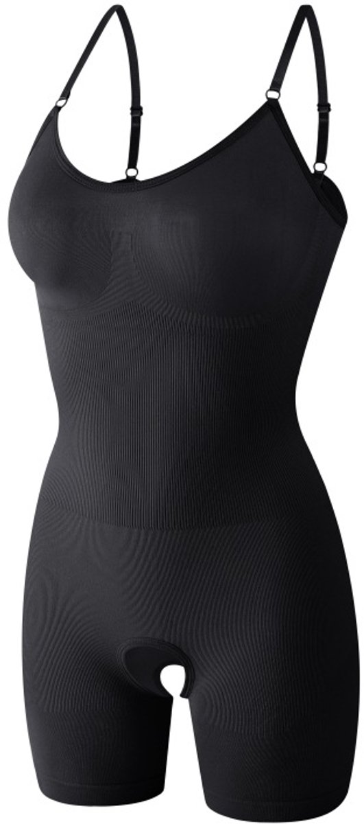 Dames One‑piece Shapewear Bodysuit Verstelbare Schouderbandjes，Vormende Bodysuit met Dunne Bandjes voor Vrouwen, Korte‑been Shapewear, Buikband & Taille Korset, Borstondersteuning, Postpartum Herstel, Open Kruis Ontwerp，Zwart, L