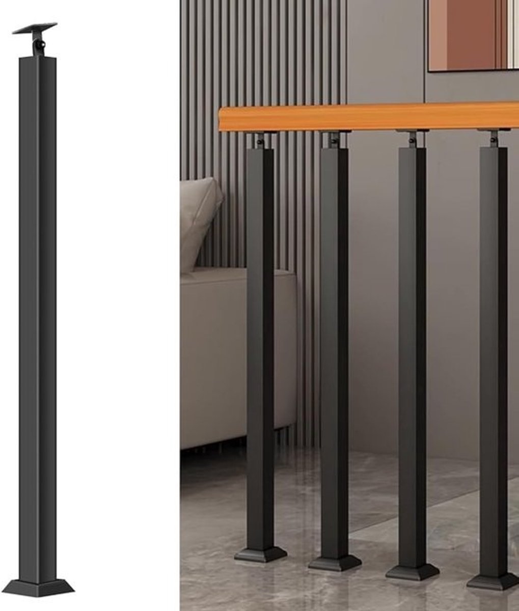 Vierkante Balusterpalen - Metalen Reling Spindels - Veilig Traplopen - 270° Verstelbare Beugel - 85 cm - Zwart