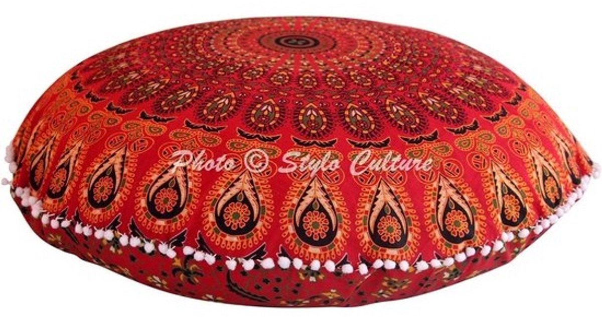 Groot Bohemien Vloerkussenhoes Rotan Mandala Design 80x80 cm - Sierkussen voor Yoga en Meditatie