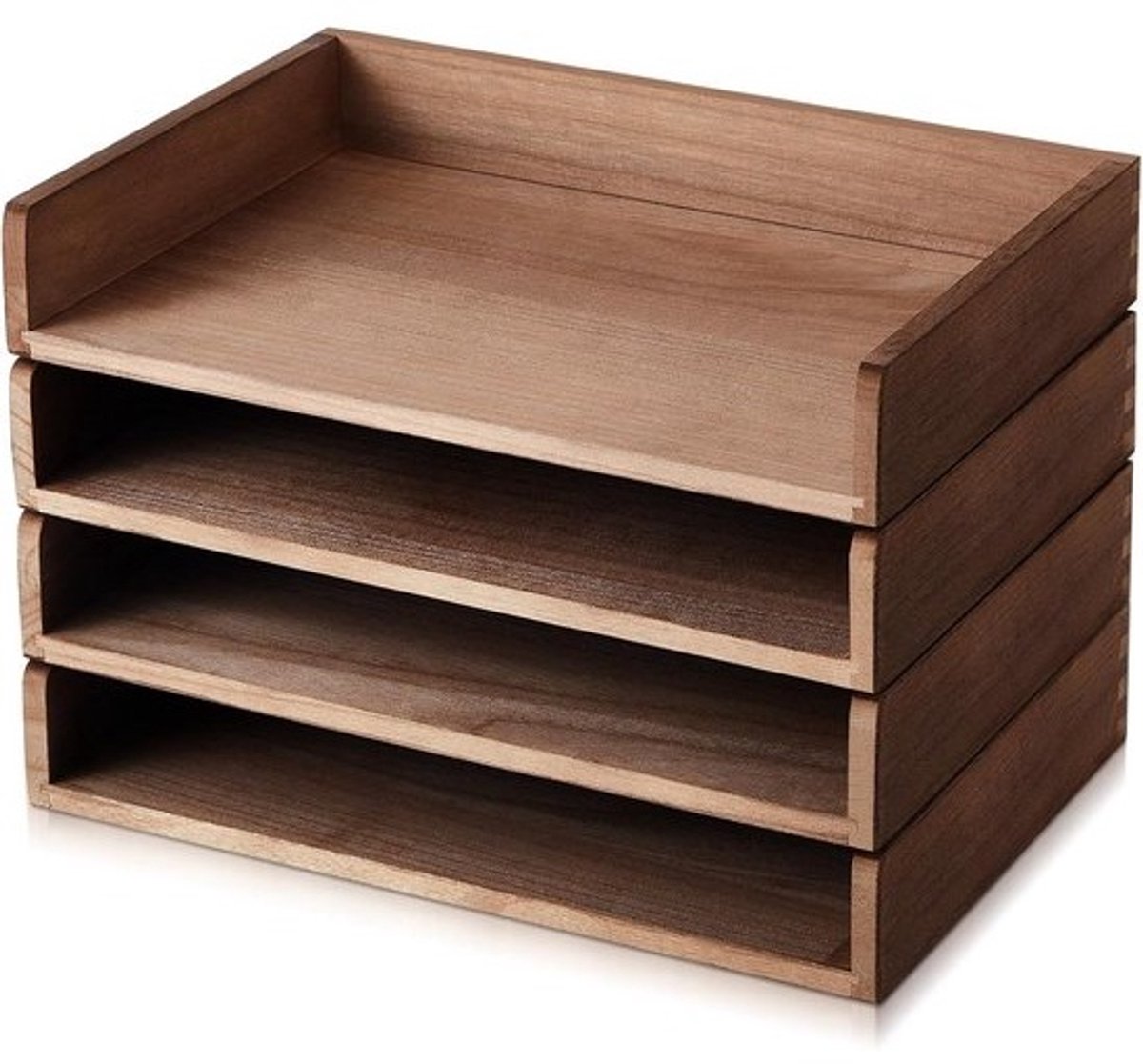 4 Stuks Stapelbare Papieren Lade - Houten Bureau Organizer voor Post en Documenten