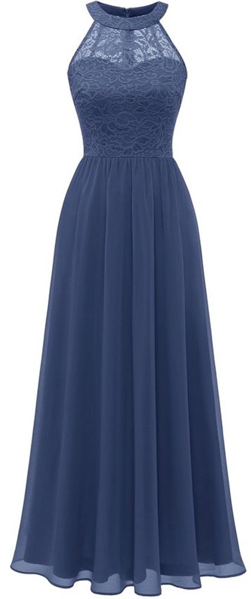 Lange Chiffon Avondjurk met Halterhals