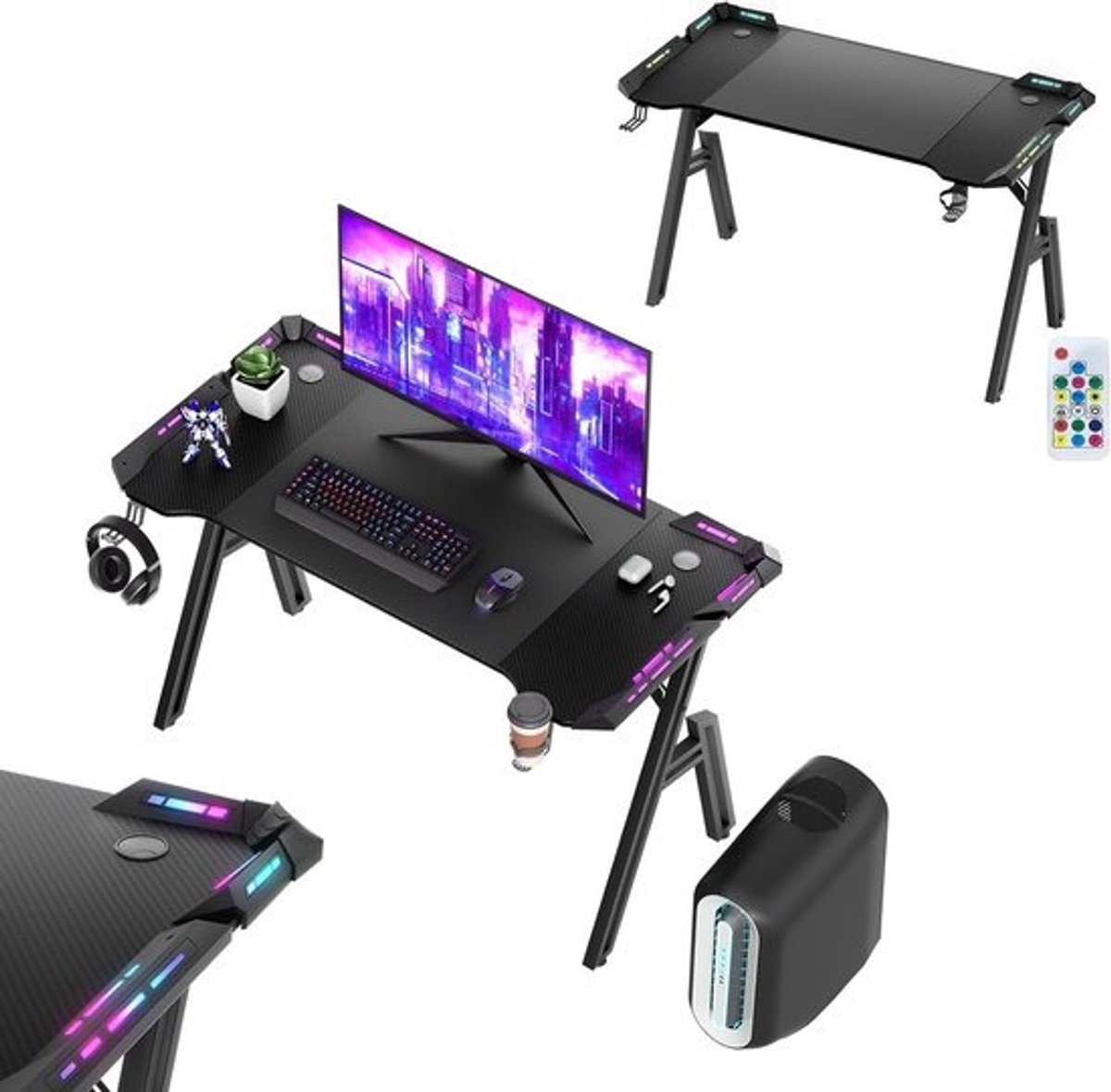 Ergonomisch Gamingbureau met RGB Verlichting en Koolstofvezel Oppervlak