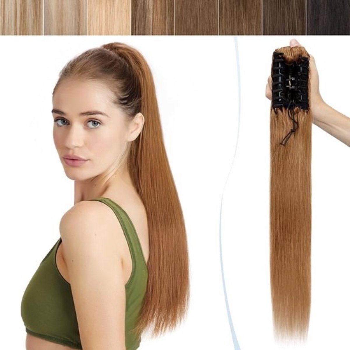 Steile Clip-in Paardenstaart Verlenging 100% Remy Menselijk Haar 56 cm Lichtbruin