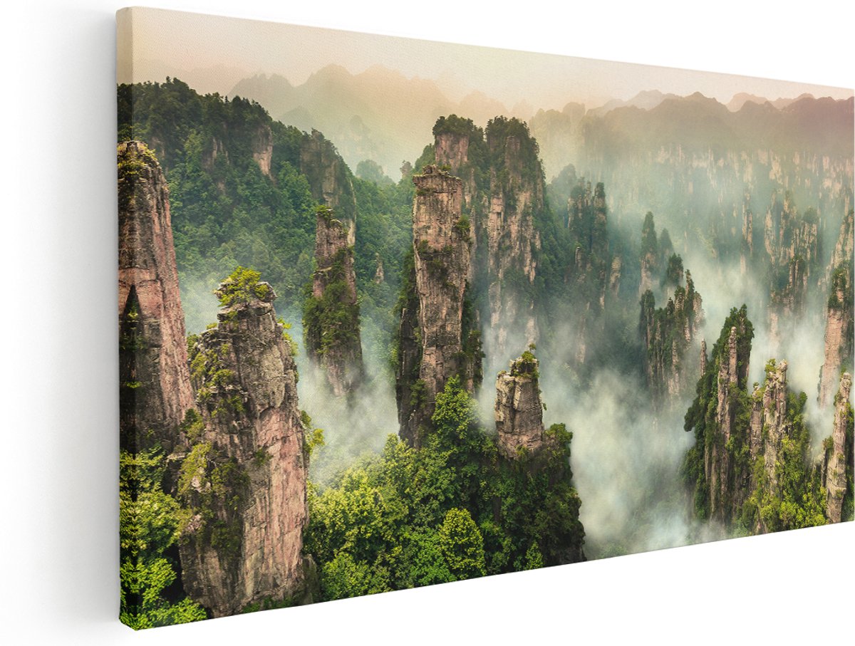 Artaza Canvas Schilderij Zhangjiajie Klif Bergen In China - 180x90 cm - Groot - Wanddecoratie Woonkamer - Schilderijen - Muurdecoratie