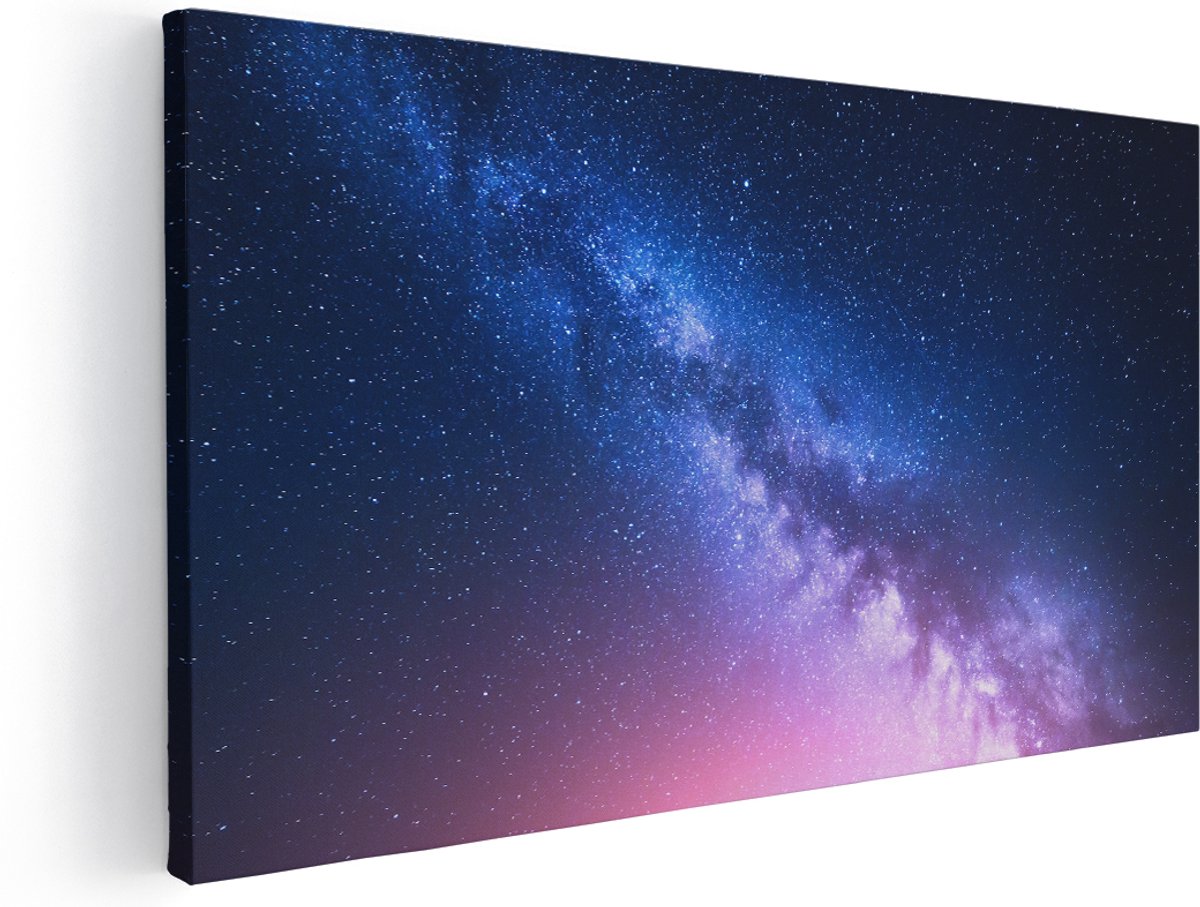 Artaza Canvas Schilderij Melkweg Met Een Roze Gloed - Sterrenhemel - 180x90 cm - Groot - Wanddecoratie Woonkamer - Schilderijen - Muurdecoratie