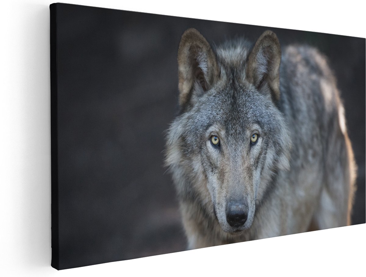 Artaza Canvas Schilderij Wolvenkop - Grijze Wolf - 180x90 cm - Groot - Wanddecoratie Woonkamer - Schilderijen - Muurdecoratie