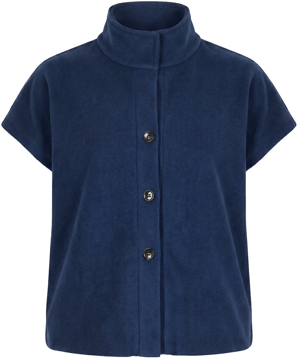 Ulla Popken - Dames - Fleece bodywarmer opstaande kraag knoopsluiting mouwloos - Marine - Maat 58+