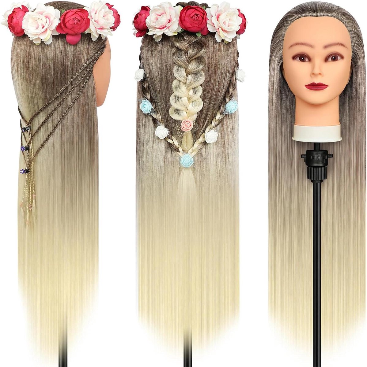 Trainingshoofd Synthetisch Haar - Kappershoofd Oefenen - Haar Stylen Knippen - Extra Lang Vezelhaar - 71 cm - Goud