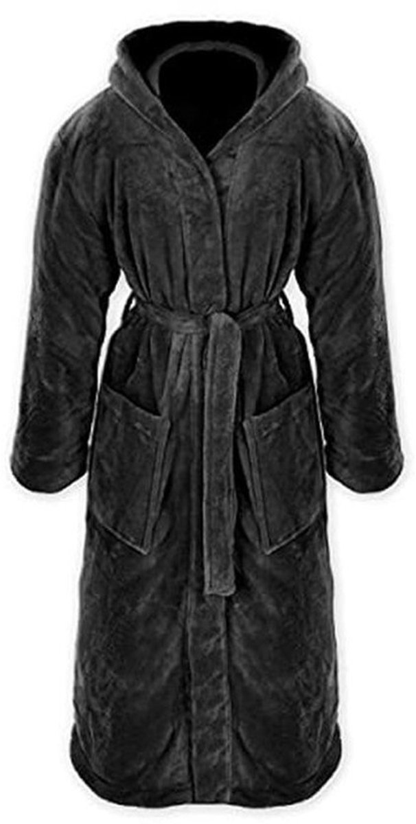 Uniseks Badjas voor Dames en Heren, Knuffelig Flanel-Fleece met Capuchon en Grote Zakken