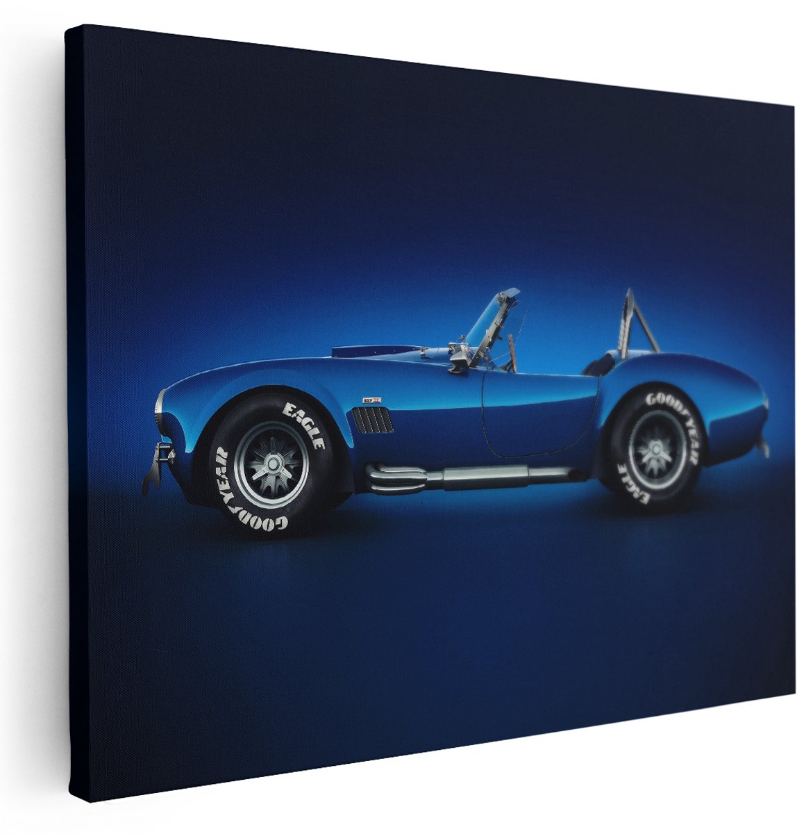 Artaza Canvas Schilderij Shelby Cobra - 160x120 cm - Groot - Wanddecoratie Auto - Muurdecoratie Blauwe Sportwagen - Schilderijen Op Canvas