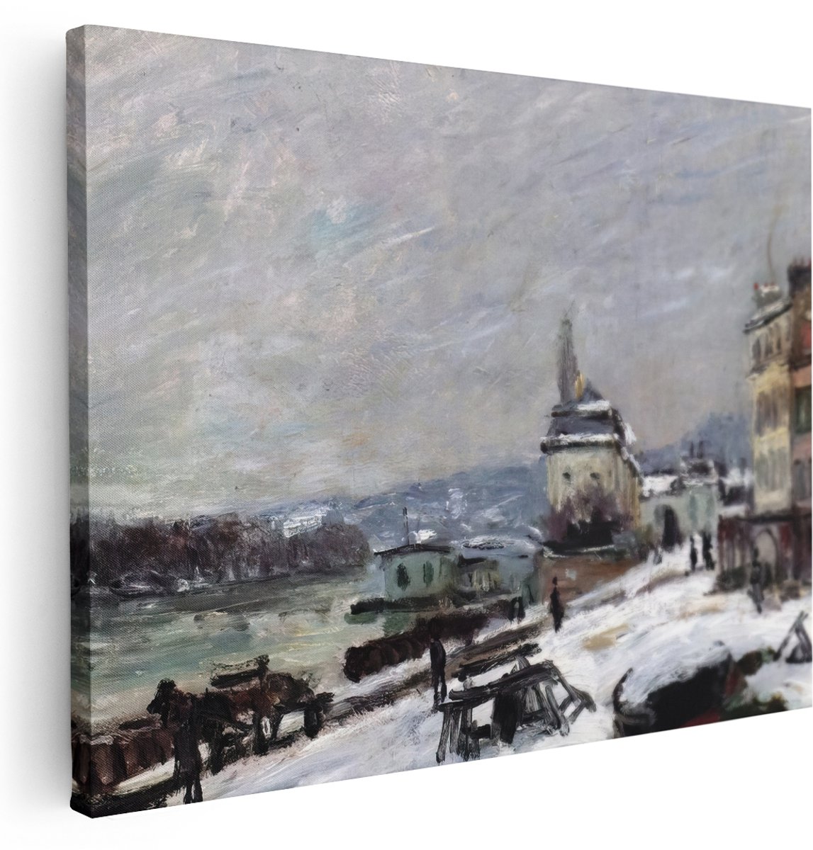 Artaza Canvas Schilderij Winterlandschap - 160x120 cm - Groot - Wanddecoratie Stad Parijs - Muurdecoratie Olieverf - Kamer Accessoires Woonkamer