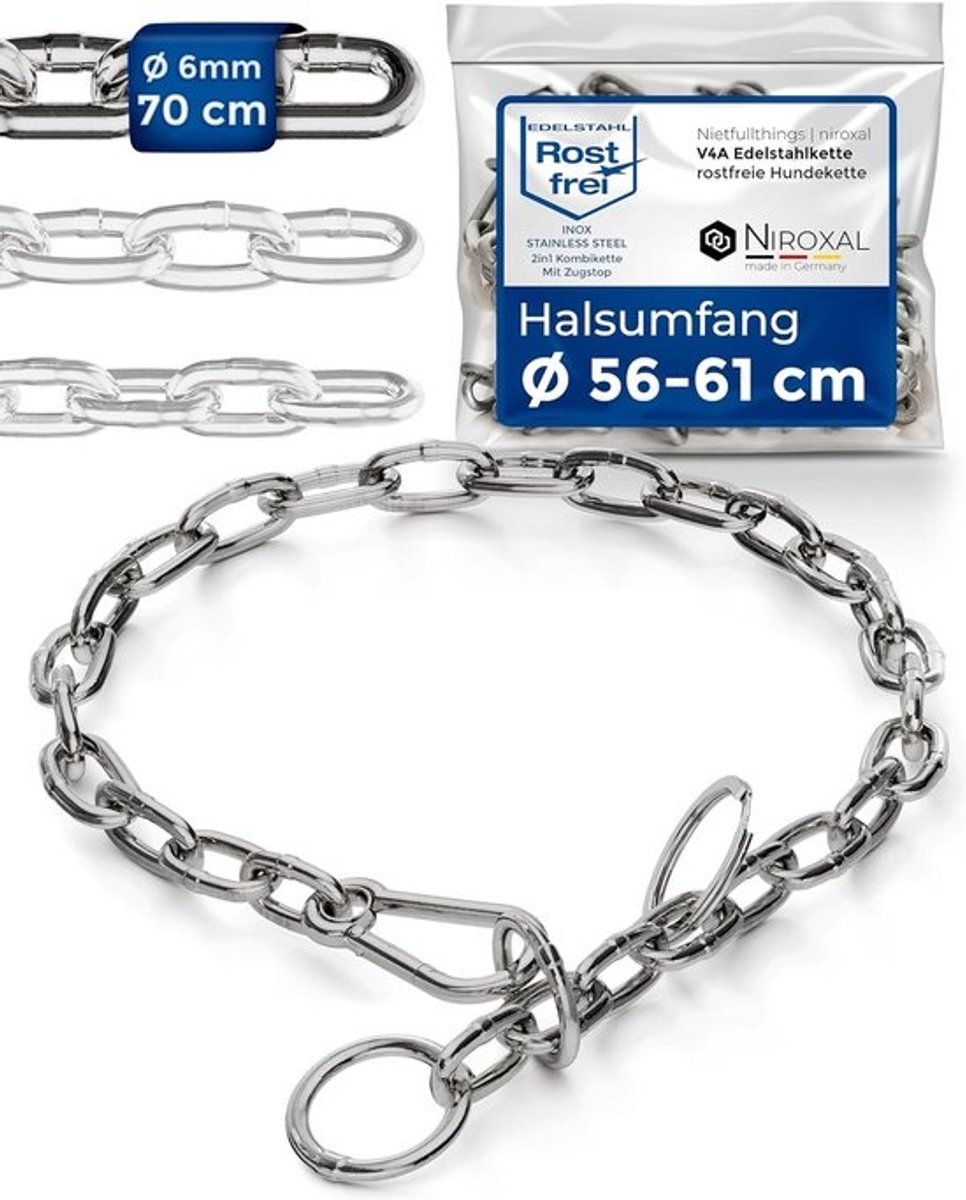 RVS Hondenketting met Trekstop (Anti-Trek) - Sterke Halsband 70 cm, 6mm Dik