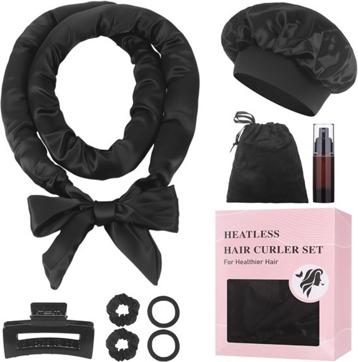 Heat Free Satin Hair Curlers - No Heat Curlers voor Slaap - 9 Stuks Satin Heatless Curlers voor Vrouwen met Lang Haar en Volume