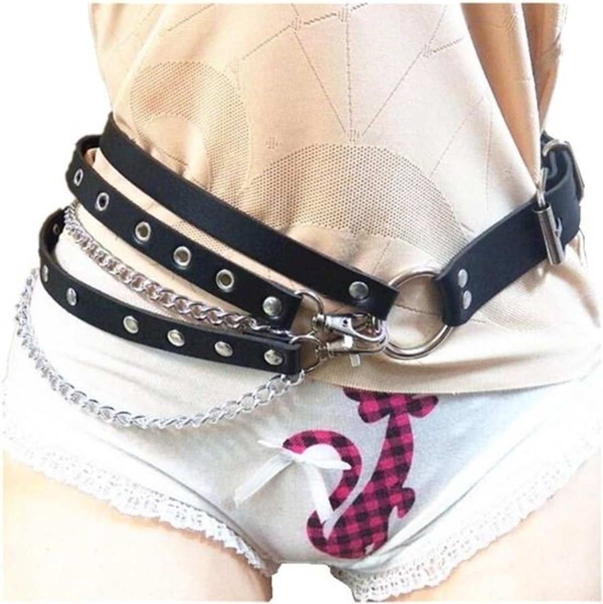 Gothic Punk PU Harnas Riemen Set - Verstelbare Lichaams- en Beenbanden met Ringen en Kettingen