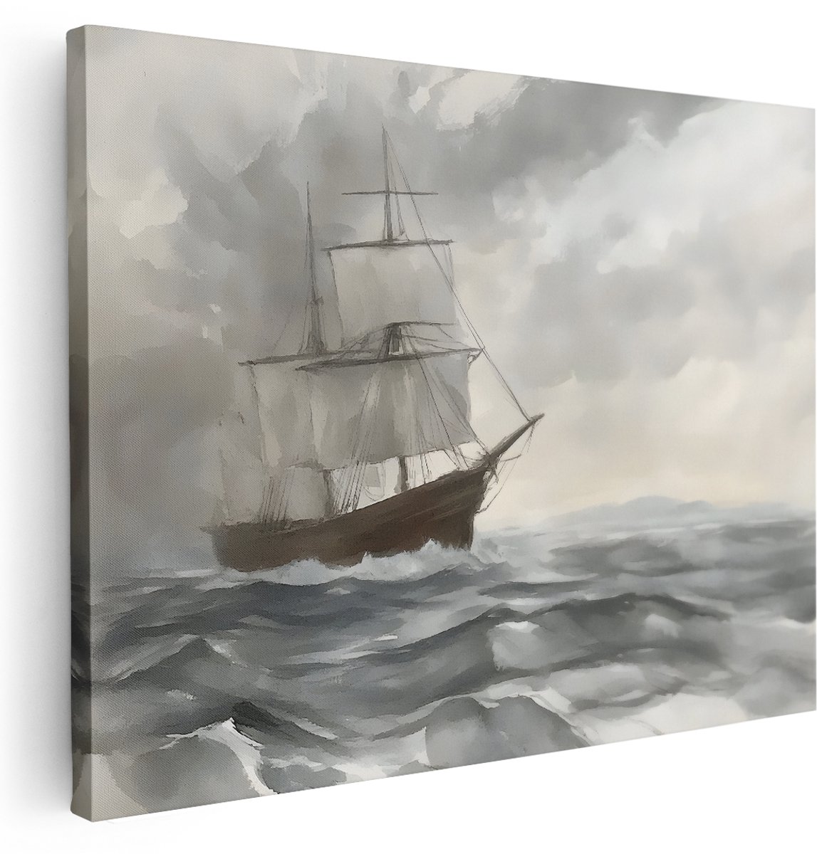Artaza Canvas Schilderij Zee - 160x120 cm - Groot - Wanddecoratie Zeilboot - Muurdecoratie Landschap - Kamer Accessoires Woonkamer