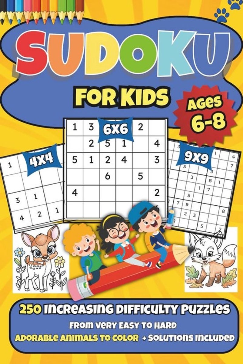 Sudoku Puzzelboek voor Kinderen 6-8 Jaar: 250 Logische Opgaven met Kleurplaten van Dieren