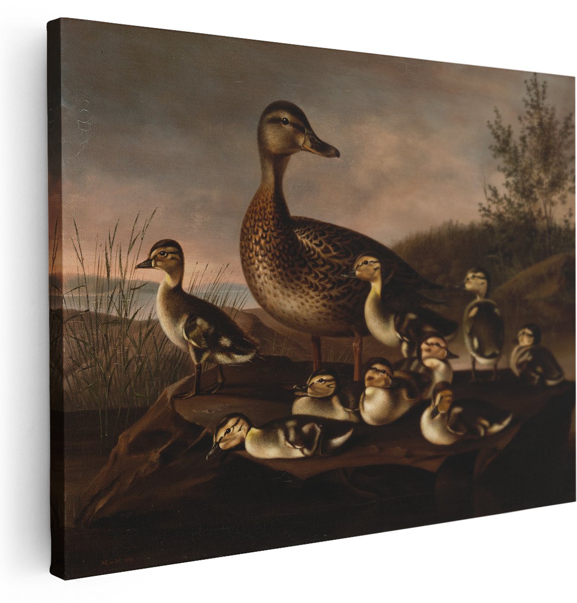 Artaza Canvas Schilderij Eendenfamilie - 160x120 cm - Groot - Wanddecoratie Dieren - Muurdecoratie Schilderijen Oude Meesters - Kamer Accessoires Natuur
