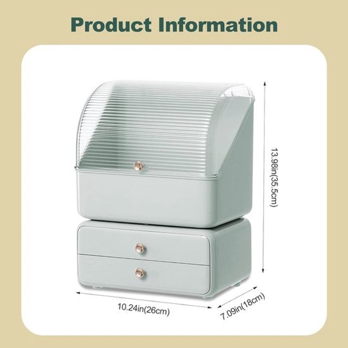 Draagbare make-up organizer met stofdicht deksel en 2 laden - Lichtgroen