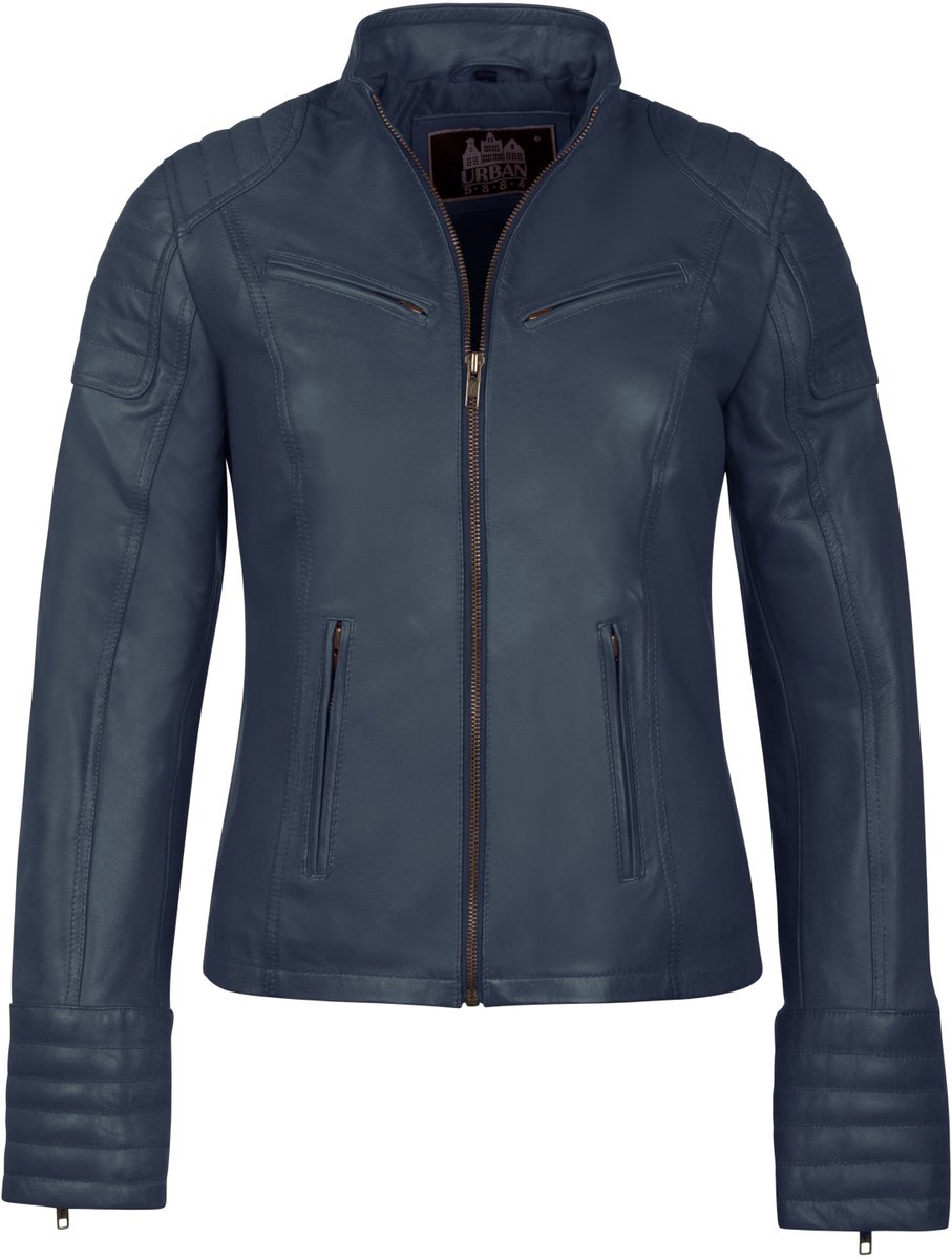 Urban 5884® - Angelina - Damesjas -Biker Model - Lams Leer - Soepel - Blauw - Getailleerd - Maat 5XL